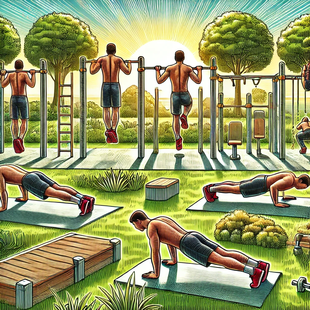 철봉 운동을 다양하게 하고 있는 남성