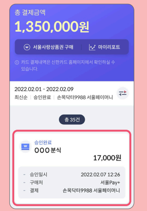 손목닥터 9988 포인트 사용 (서울페이 전환 방법)과 관련된 서울페이 사용하는 과정설명 중 일부 화면 캡처