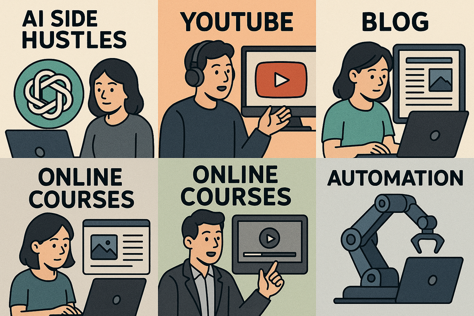 AI 부업 5가지 비교 (GPT, 유튜브, 블로그, 강의, 자동화)