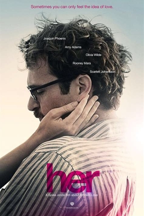 "조용한 포옹 속 외로움과 연결을 표현한 'Her' 영화 공식 이미지"