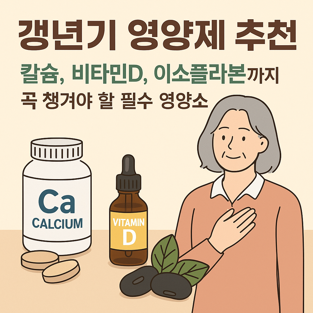 갱년기 영양제 추천 – 칼슘, 비타민D, 이소플라본까지 꼭 챙겨야 할 필수 영양소
