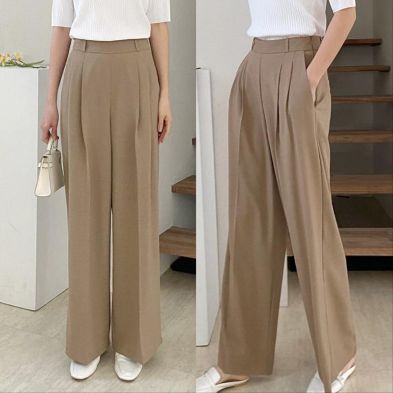 여성정장바지 하이웨스트 투턱 핀턱 와이드팬츠 통바지 베이지슬랙스 여자가을슬랙스