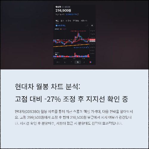 현대차 월봉 차트 분석: 지지&middot;저항 구간과 분할매수 전략