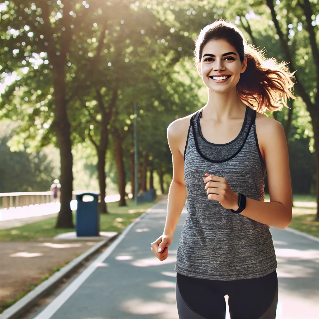 공원에서 유산소 운동을 하는 여성의 모습-조깅, 러닝