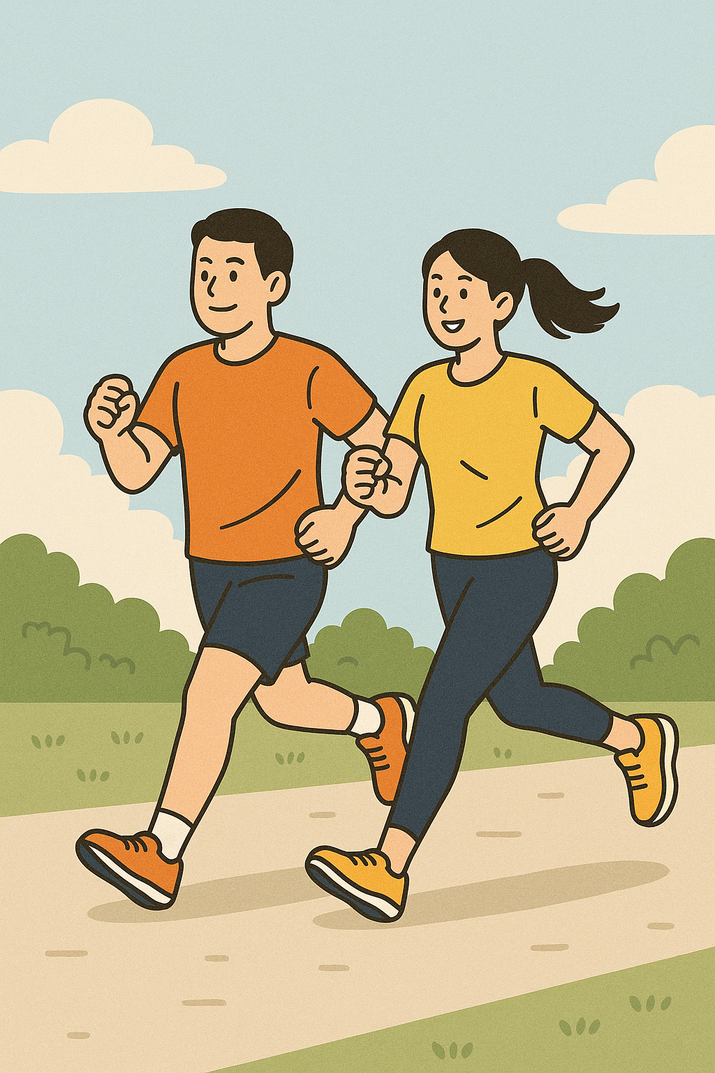 성인 남자, 여자가 같이 건강을 위해 달리기는 하는 모습입니다.