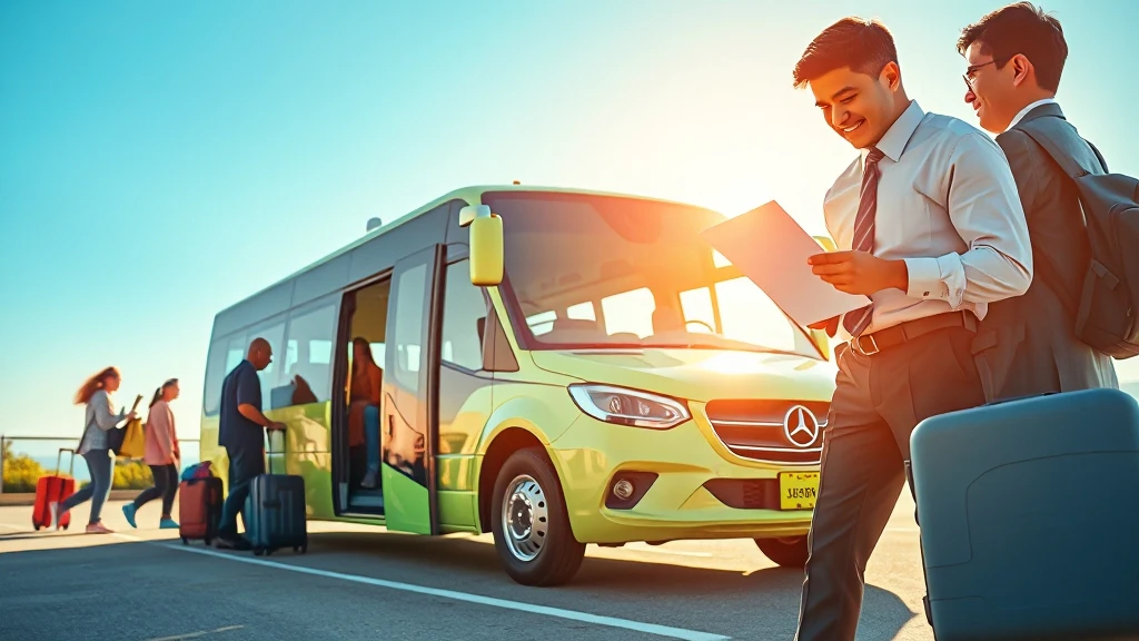 여행온 사람들이 셔틀 버스를 이용하고 있다