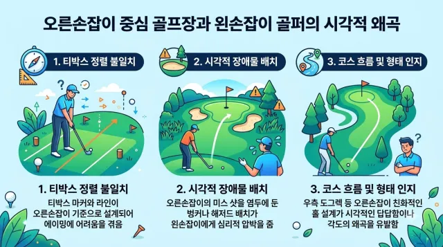 우타자 중심 코스에서 좌타자가 겪는 시각적 왜곡에 대한 설명 이미지
