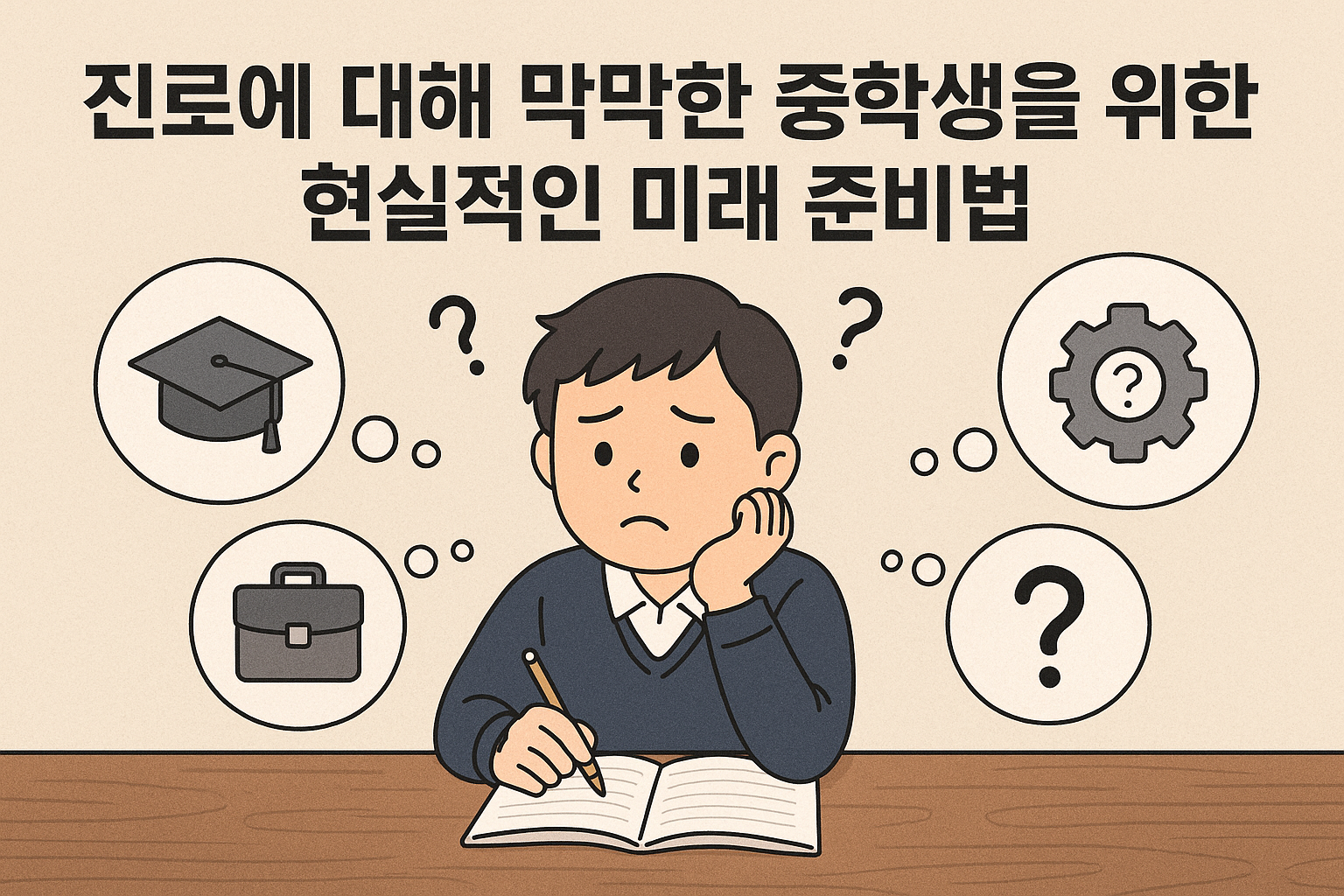 고민하는-중학생-진로아이콘-생각풍선-진로준비법-한글텍스트
