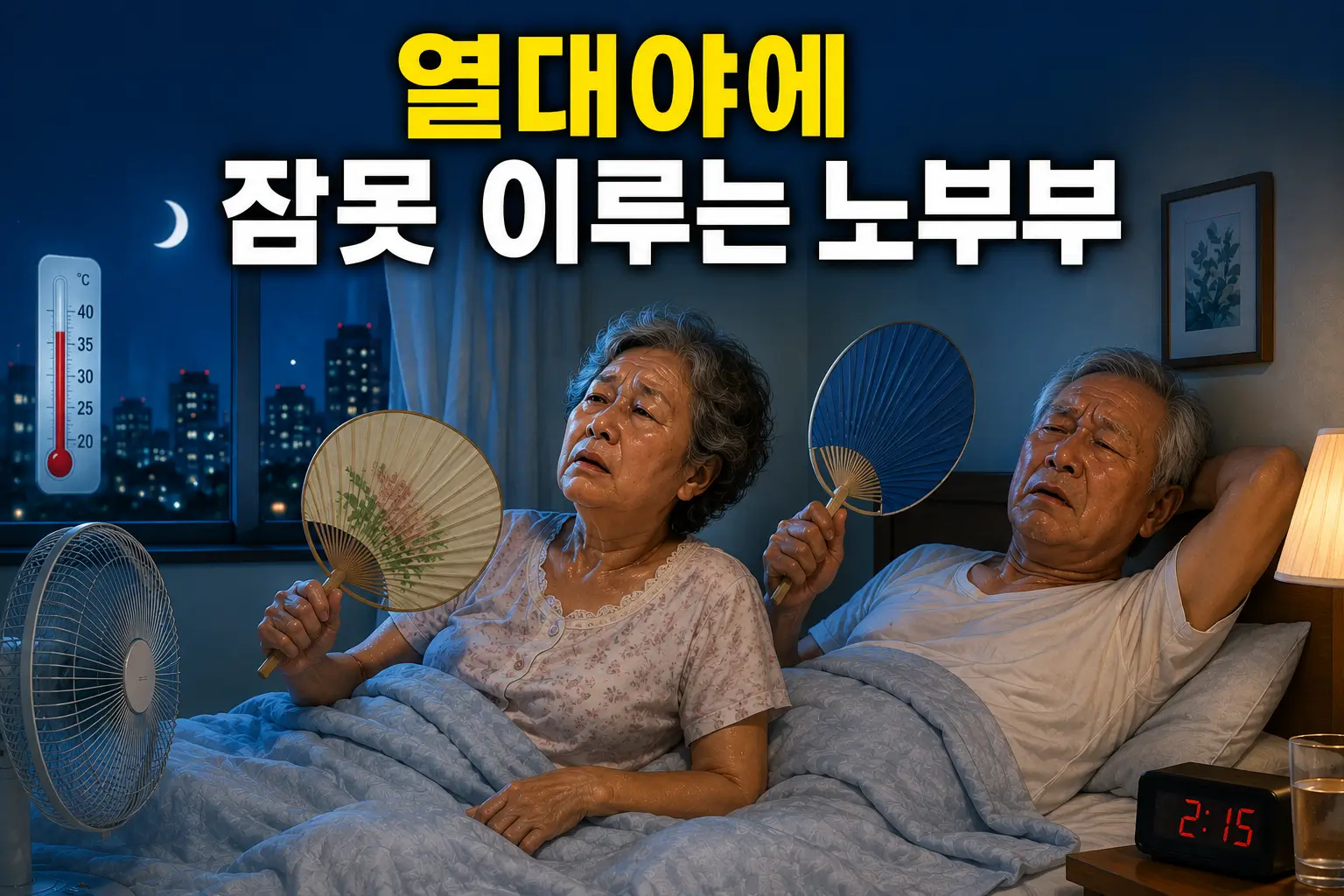 열대야에 잠못 이루는 노부부가