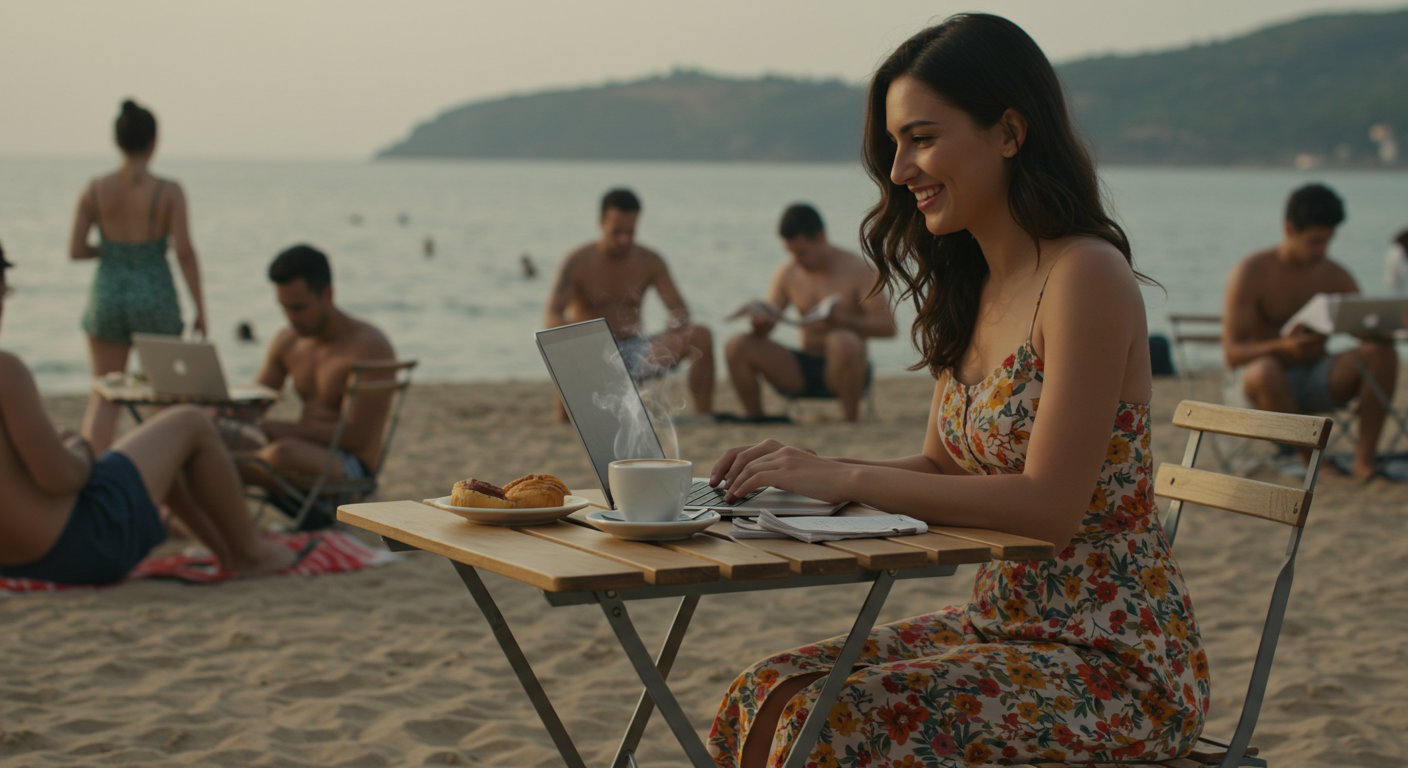 여행와서 일하는 모습