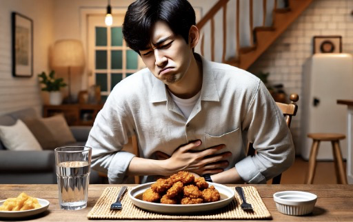 속이 더부룩해 보이는 남성의 모습