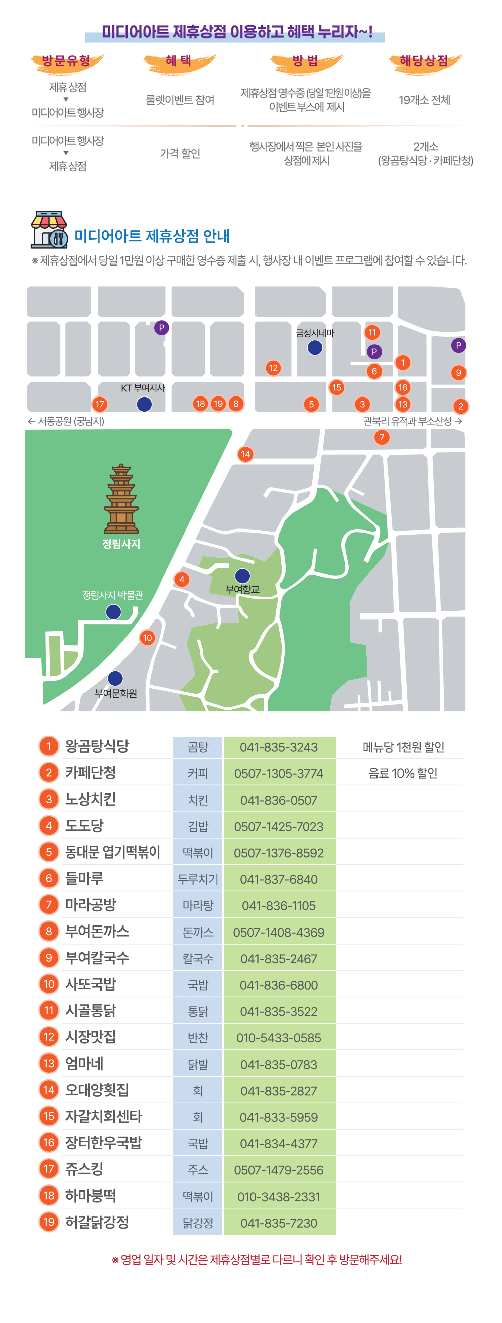 국가유산 미디어아트 부여 정림사지 제휴상점 안내