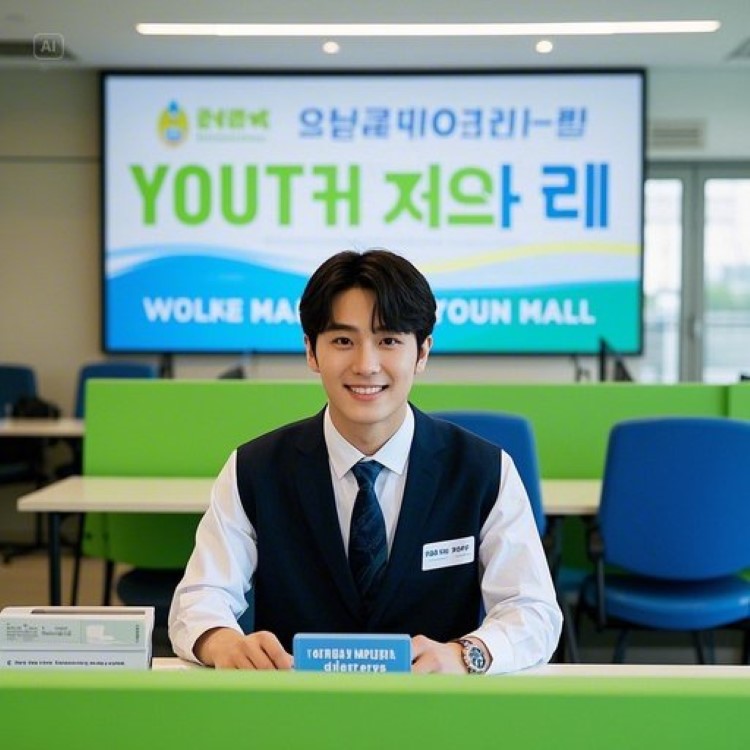 사무실, 카페, 체육관, 서점 등에서 20대&middot;30대 경기도 청년들이 스마트폰/PC로 복지포인트를 실사용하거나 신청하는 모습