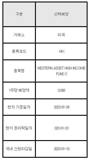 미국주식 선택배당 안내 HIX