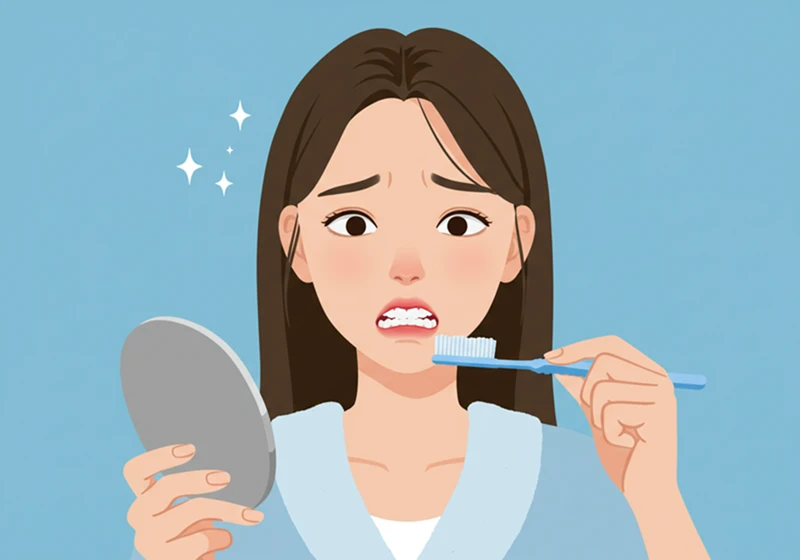 잇몸 내려앉음 초기 증상, 20대 여성, 플랫 디자인, 치아 관리, 건강, 잇몸 퇴축