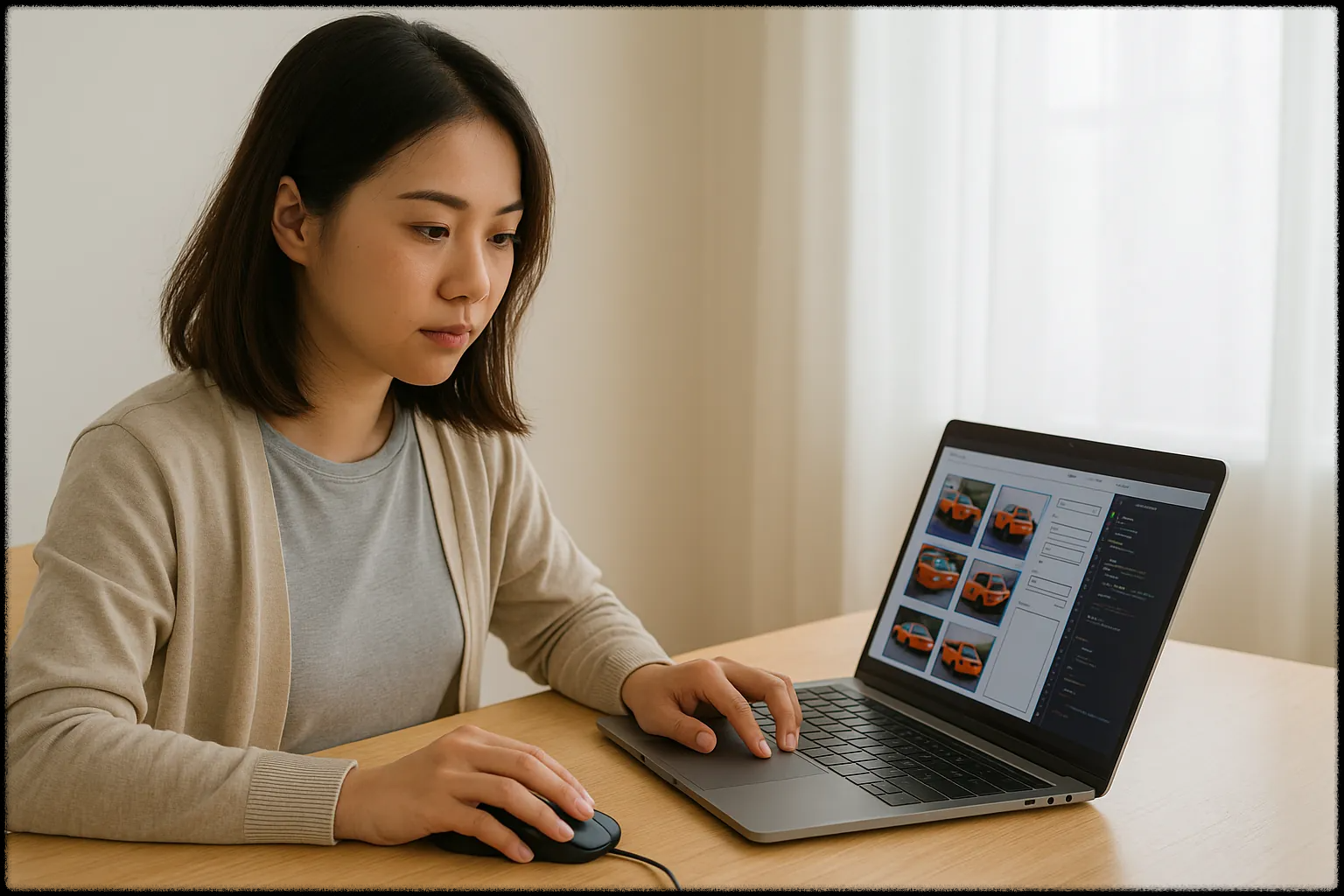 데이터 라벨링 작업을 수행 중인 여성의 모습