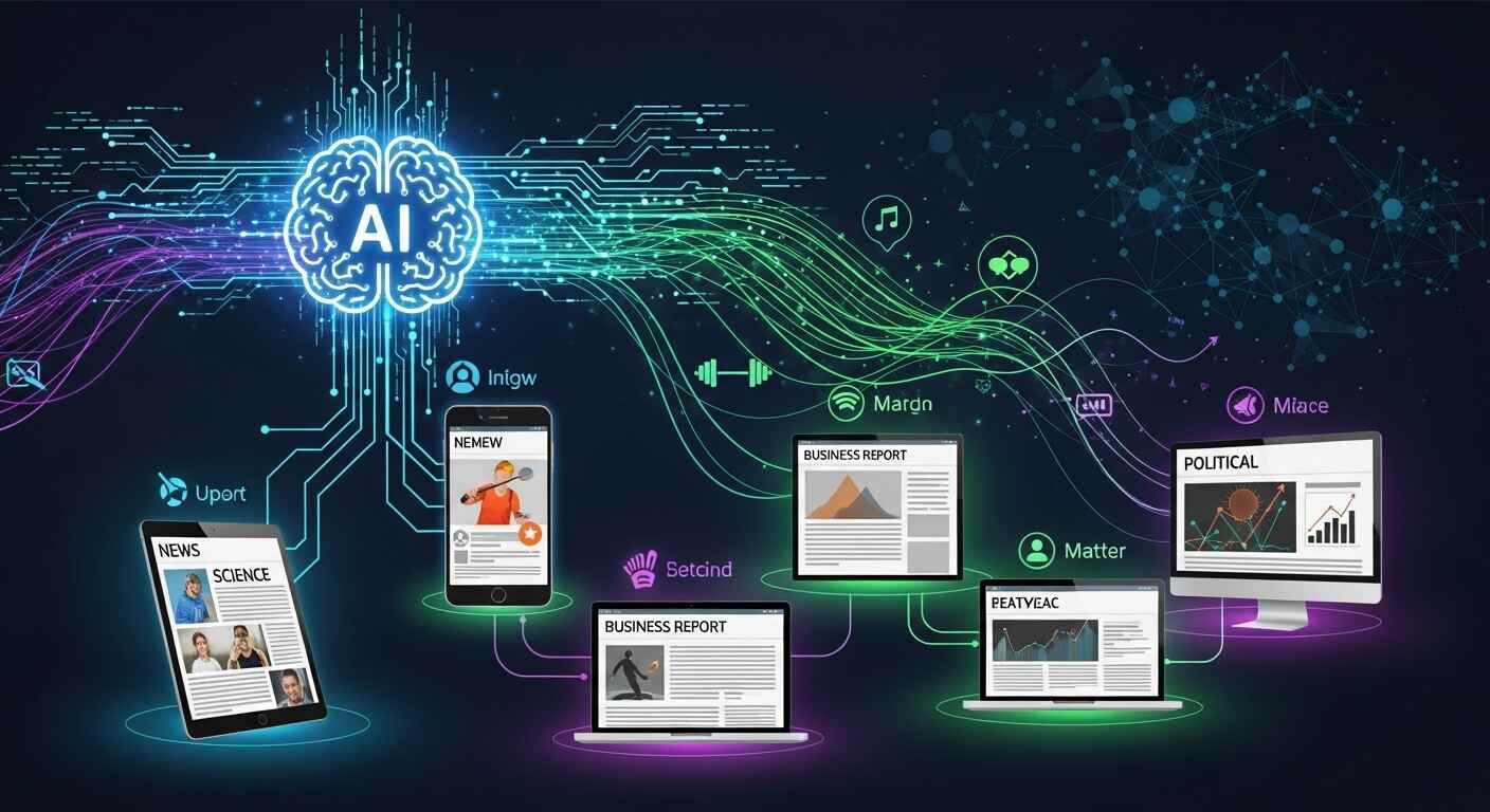 AI 알고리즘이 뉴스를 맞춤형으로 추천하는 개념 일러스트