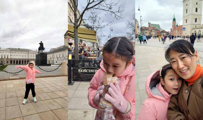 바르샤바 대통령궁 앞, 거리에서 먹는 달콤한 굴뚝빵먹고 구시가지 깊숙히 들어가는 Ami and SunnyD