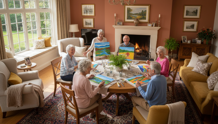 사회적 교류를 위해 동호회 활동을 하며 즐겁게 웃고 있는 어르신들의 모습