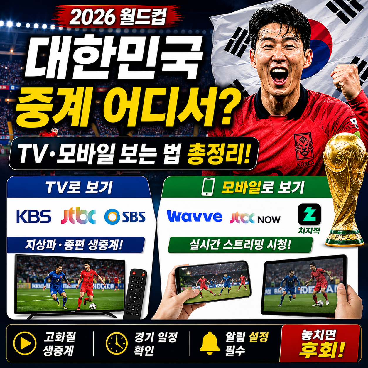 대한민국 월드컵 중계 어디서 보나 TV 모바일 보는 법