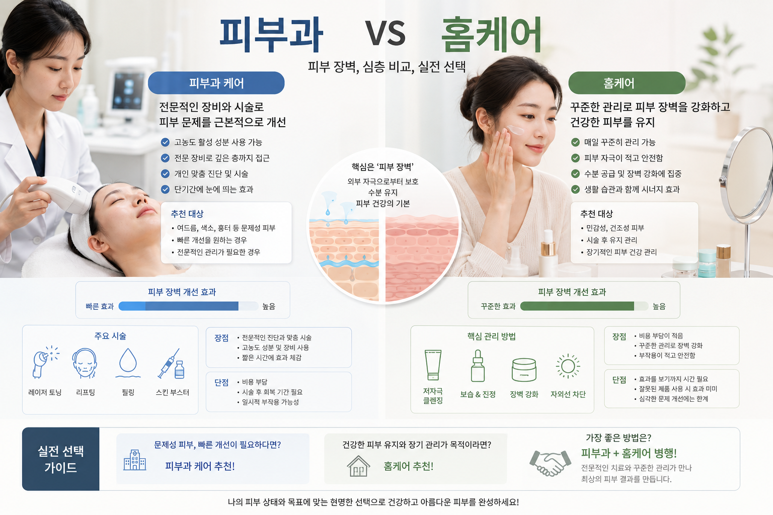 피부과 vs 홈케어: 장벽 개선 비교