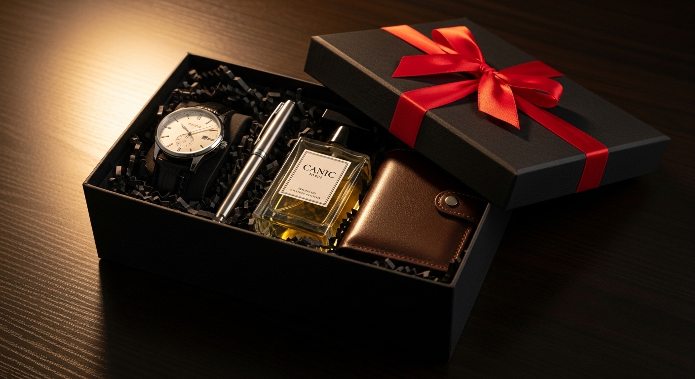 남자친구와 남편을 위한 세련된 발렌타인데이 선물 포장과 남성용 소품들