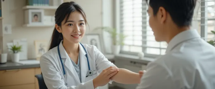 물리치료사와 상담 중인 환자