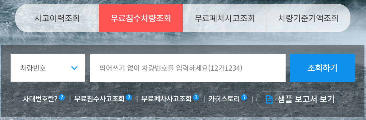 카히스토리 침수차 조회