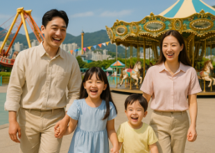 서울랜드에서 즐거운 시간 보내는 가족