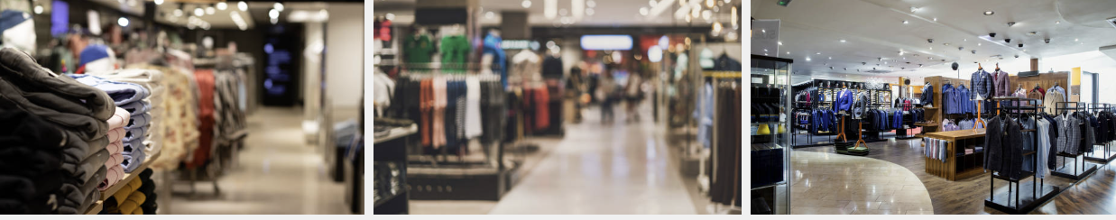 백화점 의류 매장에서 다양한 옷들이 진열된 전경