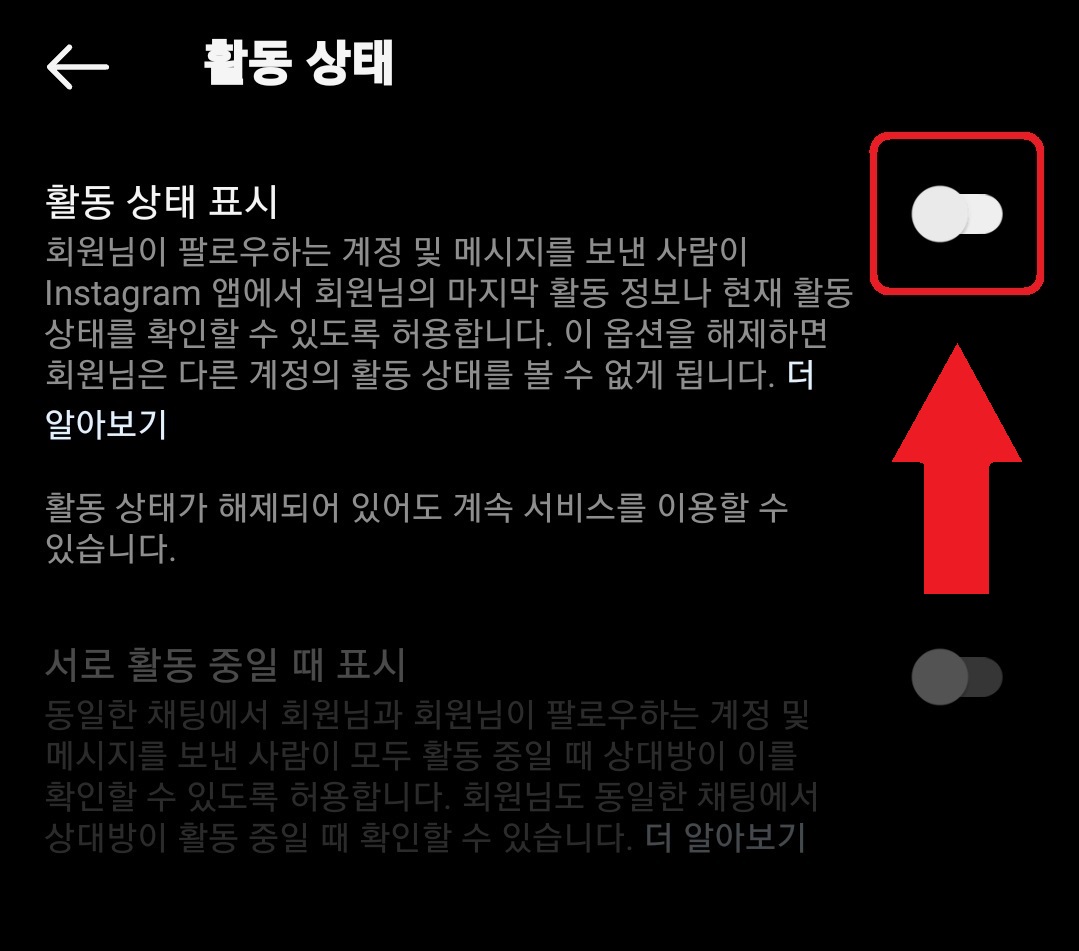 인스타그램 활동 상태 비공개 설정 방법 6