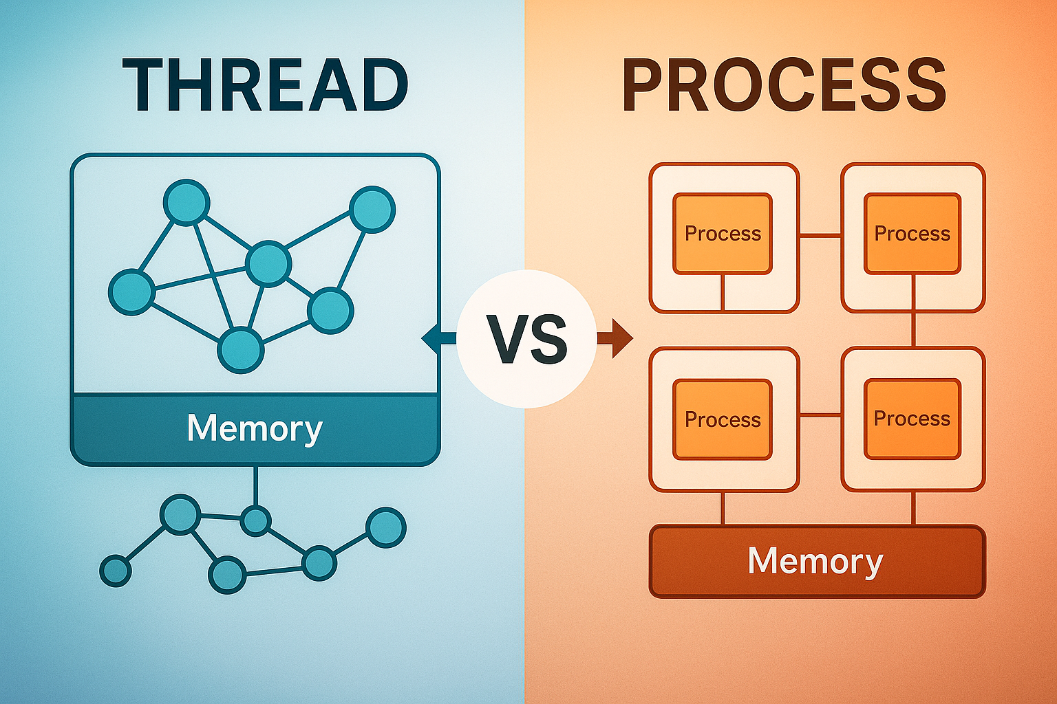 Thread vs Process memory architecture comparison diagram