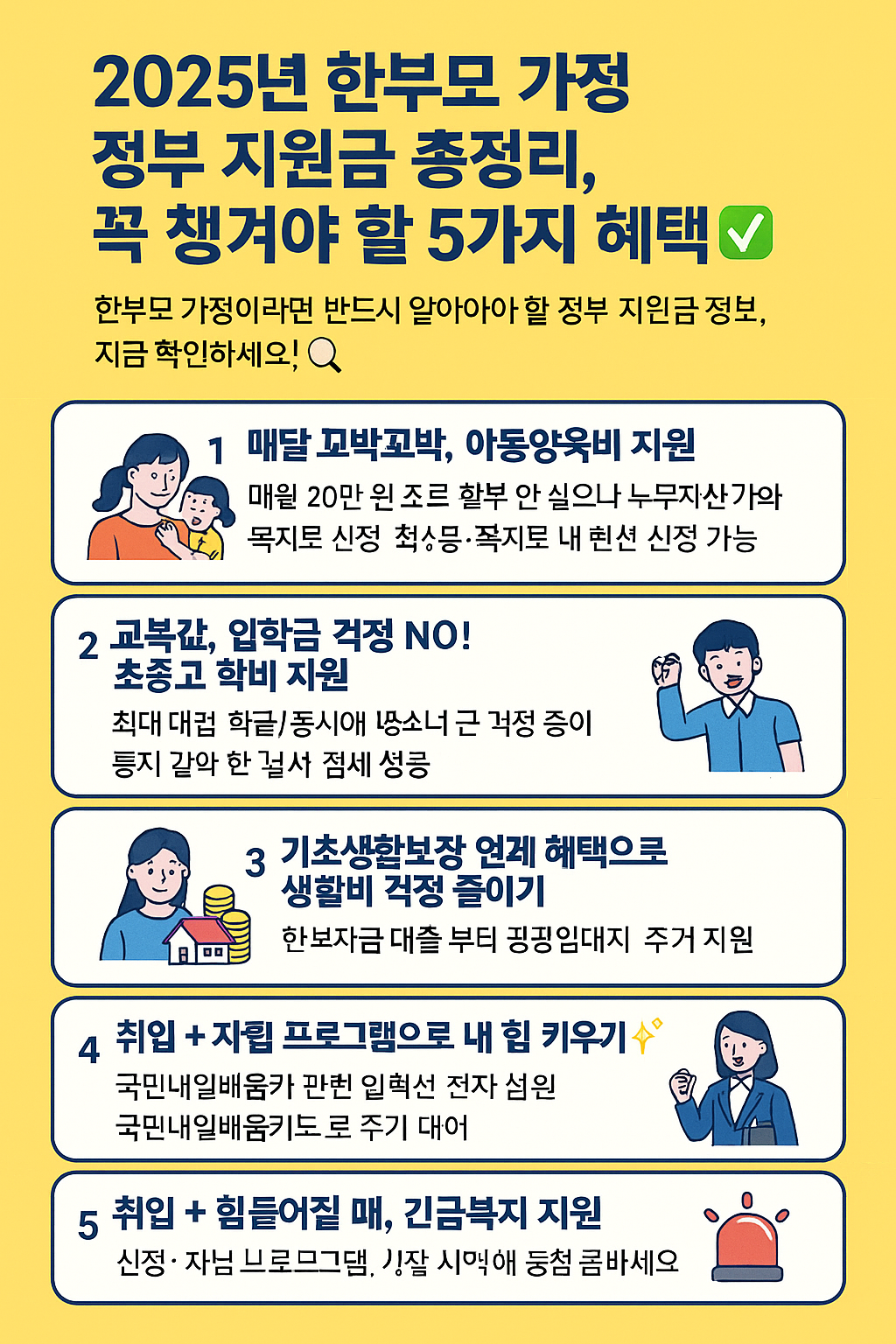2025년 한부모 가정 정부 지원금 총정리, 꼭 챙겨야 할 5가지 혜택
