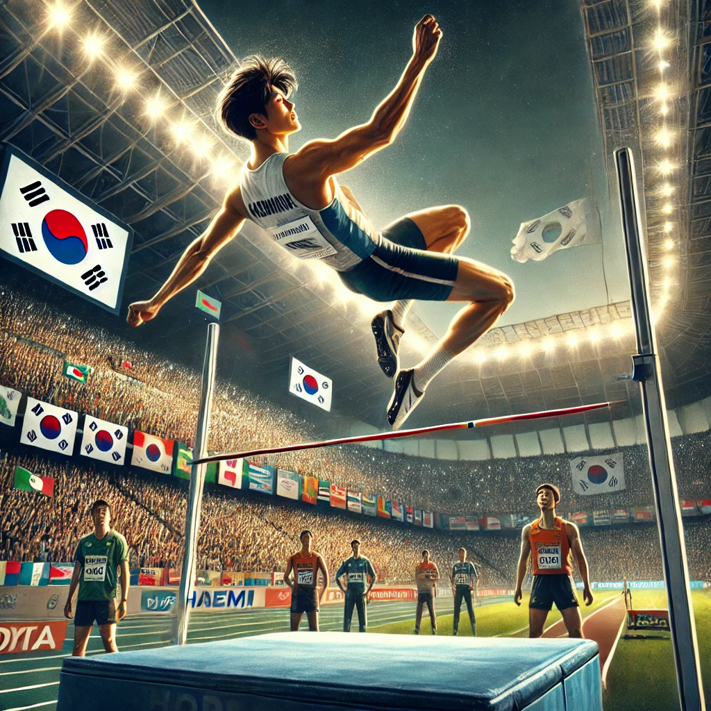 우상혁의 높이뛰기를 시도하는 이미지