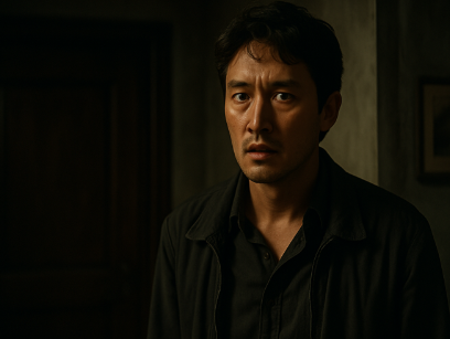 놀란 표정으로 얼어붙은 성인 남성