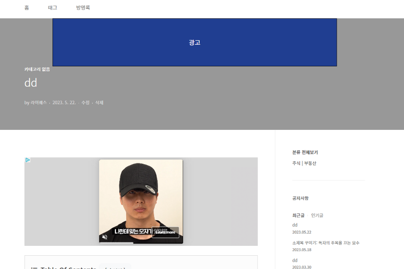제목 위 광고 사진 예시