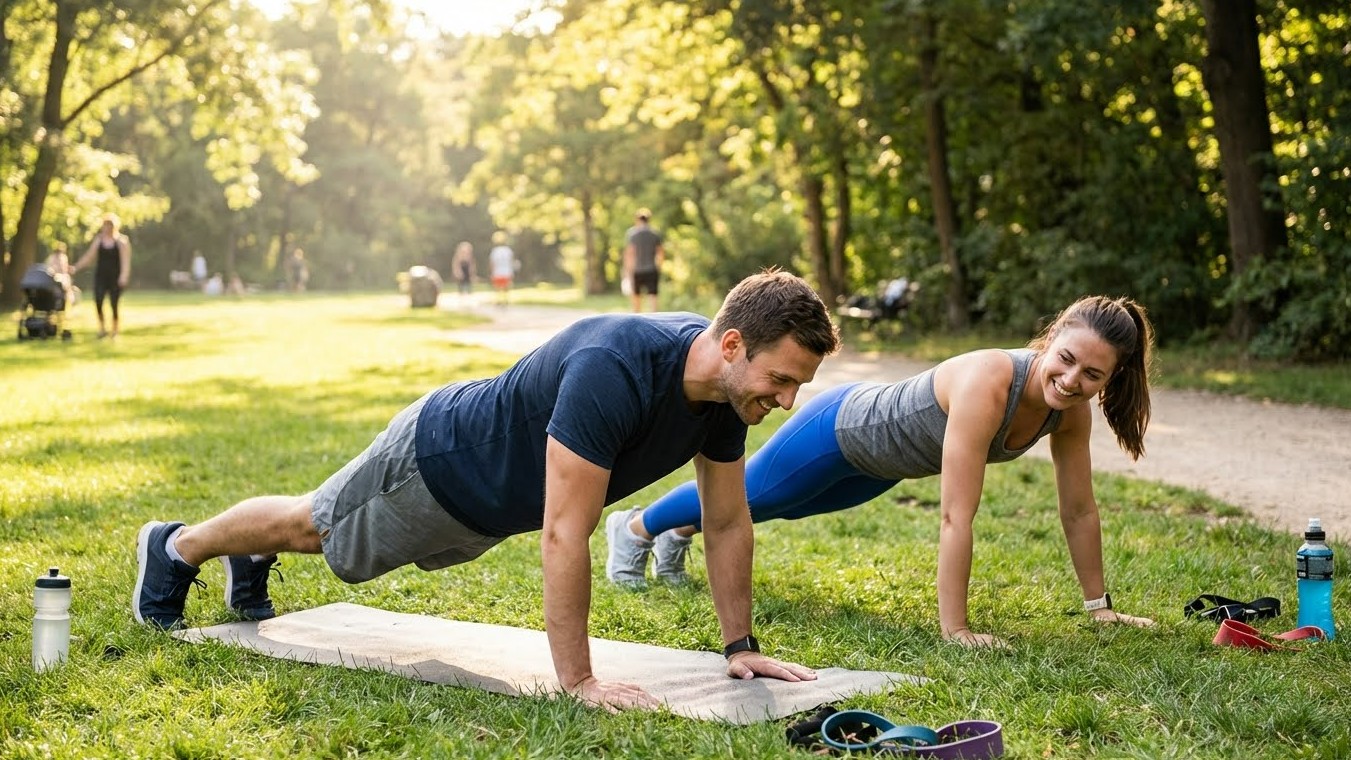 남성과 여성이 함께 운동하는 이미지