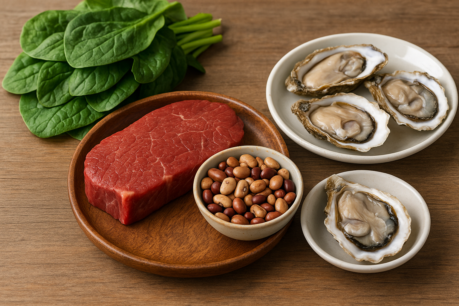 철분식품 ; 굴 시금치 붉은소고기 콩