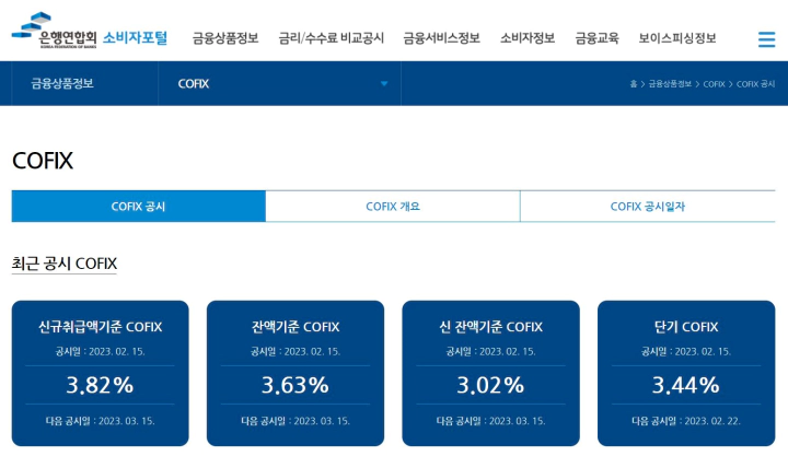 전국은행연합회 코픽스 금리 공시