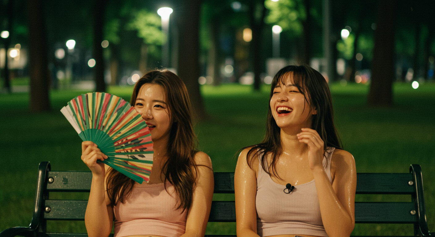 무더위에 앉아있는 여자들