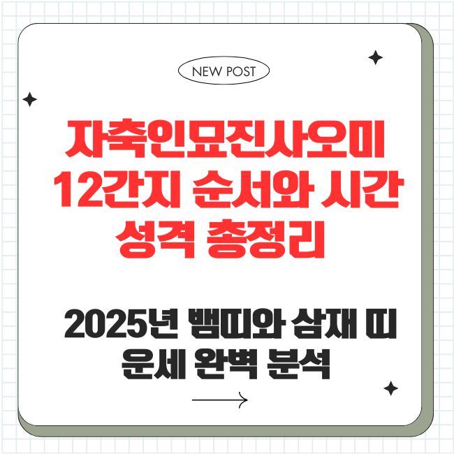 자축인묘진사오미 12간지 순서와 시간 성격 총정리: 2025년 뱀띠와 삼재 띠 운세 완벽 분석
