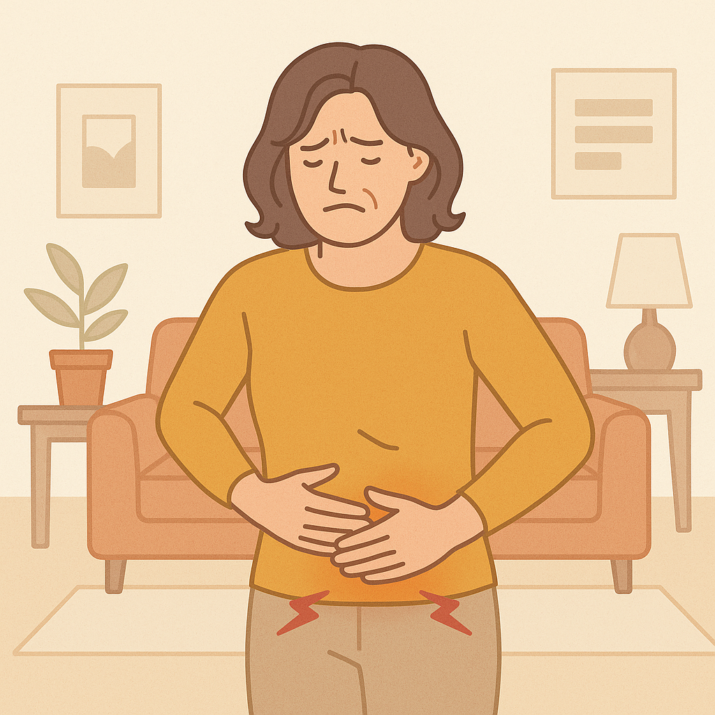 배 아파하는 중년여성
