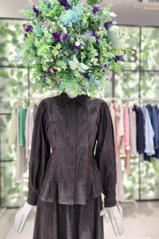 듀엘 셋업 스티치 셔츠형 데님 블라우스 L233PSC008