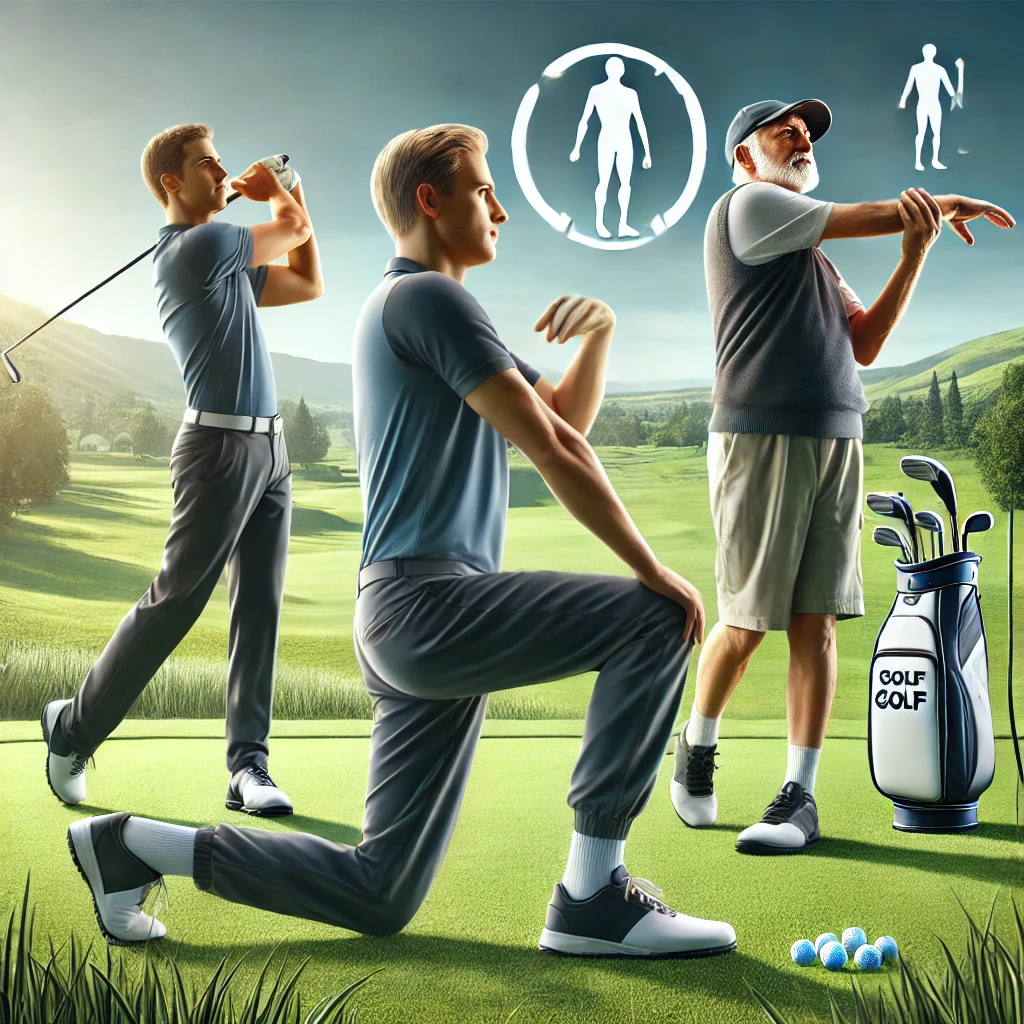 골프 하기 좋은 신체와 나이, 유연성을 나타내는 사진