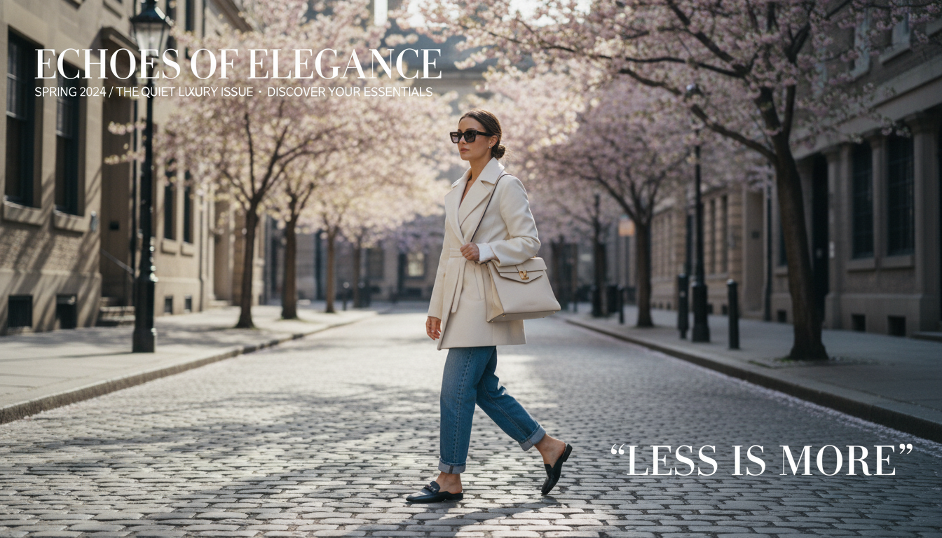 크롭 트렌치코트와 데님팬츠에 블랙 스퀘어토 플랫슈즈를 매치한 2026년 봄 미니멀룩 코디