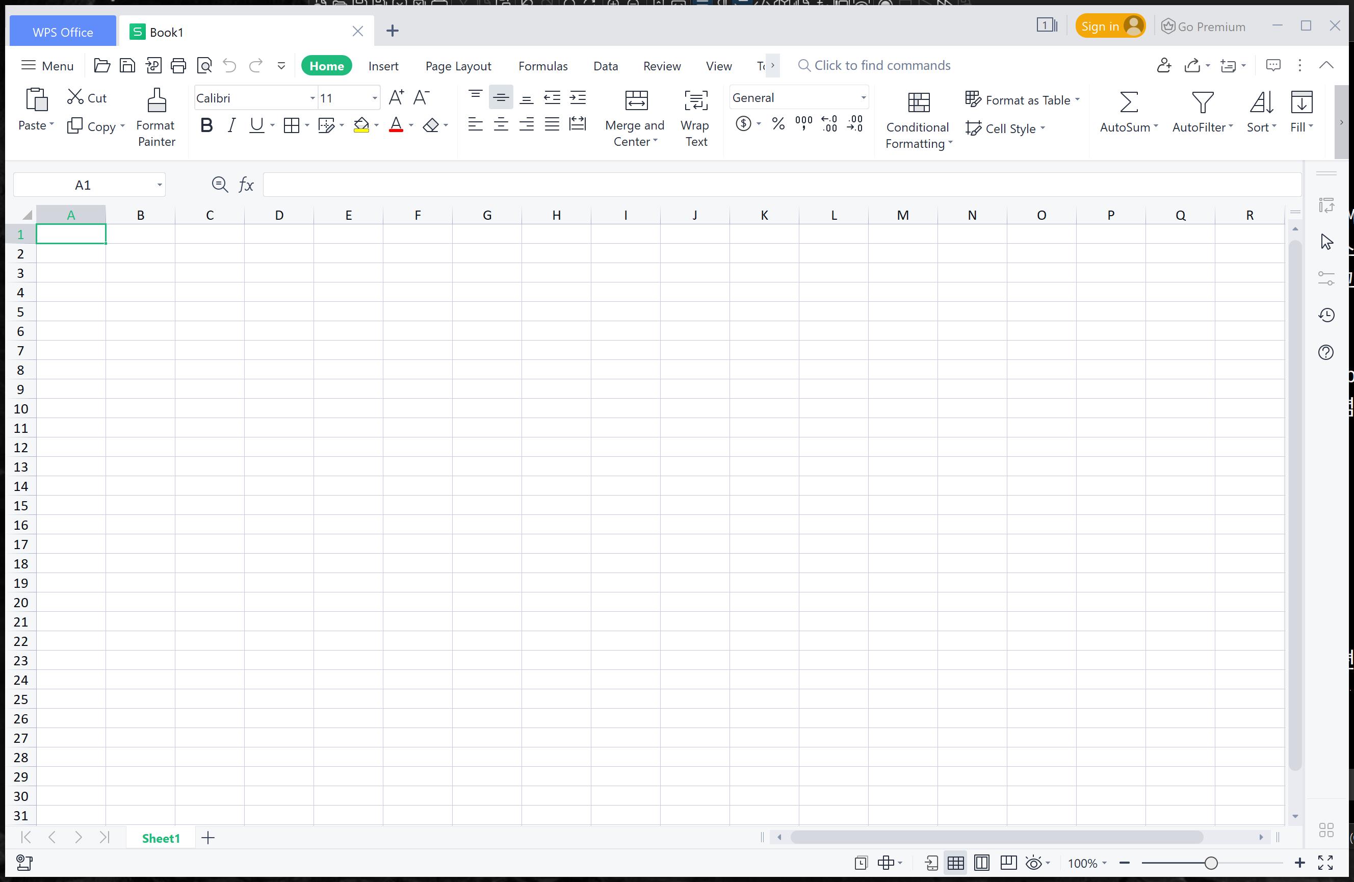 WPS 오피스(WPS Office) 스프레드시트 화면