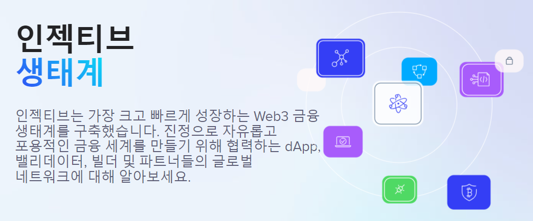 인젝티브 생태계는 dApp, 빌더 등 다양한 구성 요소로 이루어져 있다.