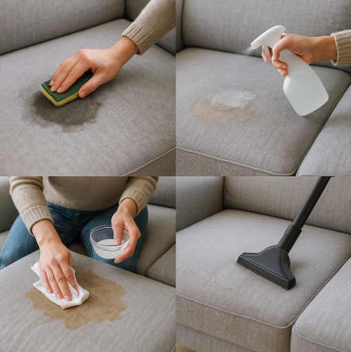 소파 얼룩 제거하고 관리하는 모습