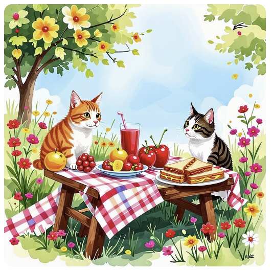 점심시간에 꽃이 핀 공원에서 피크닉과 고양이