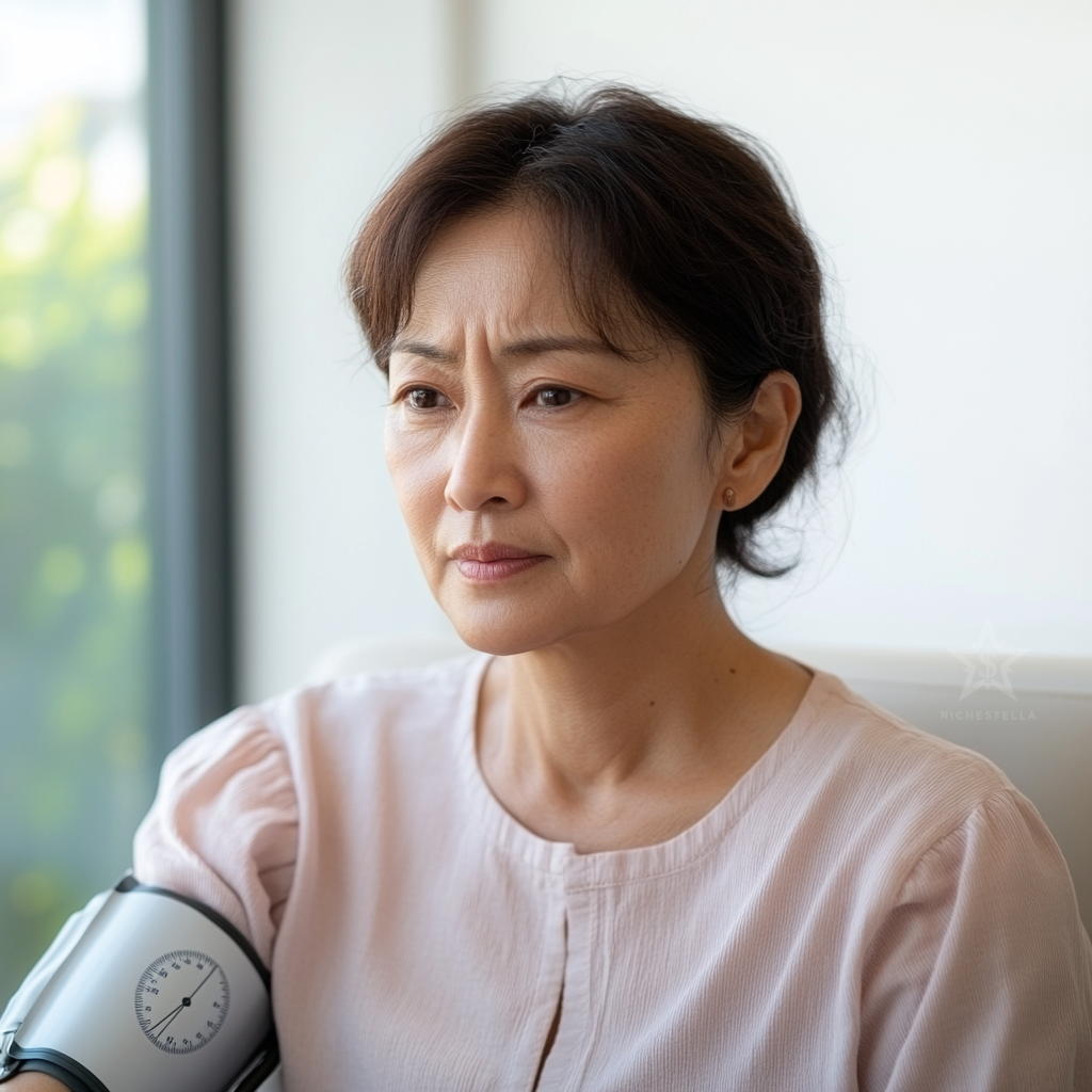 혈압을 측정하는 중년 여성